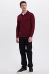 Erkek Standart Fit Normal Kesim Pamuklu Polo Yaka Bordo Kazak