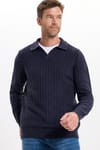 Erkek Standart Fit Normal Kesim Polo Yaka Lacivert Kazak