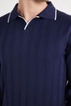 Erkek Slim Fit Dar Kesim Çizgi Detaylı Lacivert Polo Yaka Kazak