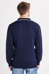 Erkek Slim Fit Dar Kesim Çizgi Detaylı Lacivert Polo Yaka Kazak