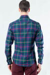Lacivert Yeşil Kırmızı Kareli Dar Kesim Spor Erkek Gömlek