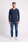 SLIM FIT LONG SLV V NECK PLAIN LYC  T-SHIRT