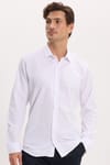 Modern Slim Fit Uzun Kollu Pamuklu Kolay Ütü Armürlü Erkek Beyaz Gömlek