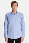 Modern Slim Fit Uzun Kollu Pamuklu Kolay Ütü Armürlü Mavi Erkek Gömlek