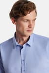 Modern Slim Fit Uzun Kollu Pamuklu Kolay Ütü Armürlü Mavi Erkek Gömlek