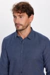 Modern Slim Fit Uzun Kollu Pamuklu Kolay Ütü Armürlü Erkek Lacivert Gömlek