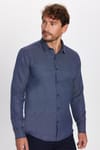 Modern Slim Fit Uzun Kollu Pamuklu Kolay Ütü Armürlü Erkek Lacivert Gömlek