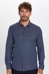 Modern Slim Fit Uzun Kollu Pamuklu Kolay Ütü Armürlü Erkek Lacivert Gömlek