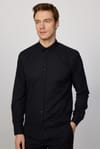 Modern Slim Fit Pamuklu Kolay Ütü Armürlü Erkek Siyah Gömlek