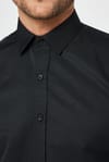 Modern Slim Fit Uzun Kollu Pamuklu Kolay Ütü Armürlü Erkek Siyah Gömlek