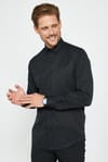 Modern Slim Fit Uzun Kollu Pamuklu Kolay Ütü Armürlü Erkek Siyah Gömlek