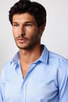 Modern Slim Fit Pamuklu Kolay Ütü Armürlü Mavi Erkek Gömlek