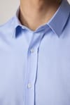 Modern Slim Fit Pamuklu Kolay Ütü Armürlü Erkek Mavi Gömlek