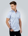 Modern Slim Fit Kısa Kollu Erkek Mavi Gömlek