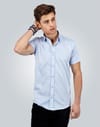 Modern Slim Fit Kısa Kollu Erkek Mavi Gömlek
