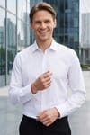 Erkek Modern Slim Fit Düz Saten Pamuklu Beyaz Gömlek