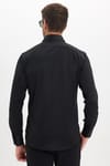 Erkek Modern Slim Fit Düz Saten Pamuklu Siyah Gömlek