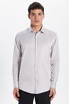 Erkek Modern Slim Fit Düz Saten Pamuklu Bej Gömlek