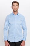 Modern Slim Fit Uzun Kollu Düz Saten Pamuklu Erkek Mavi Gömlek
