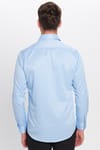 Modern Slim Fit Uzun Kollu Düz Saten Pamuklu Erkek Mavi Gömlek