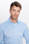 Modern Slim Fit Uzun Kollu Düz Saten Pamuklu Erkek Mavi Gömlek