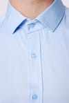 Modern Slim Fit Düz Saten Pamuklu Erkek Sax Mavi Gömlek