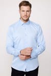 Modern Slim Fit Düz Saten Pamuklu Erkek Sax Mavi Gömlek