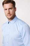 Modern Slim Fit Düz Saten Pamuklu Erkek Sax Mavi Gömlek