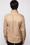 Modern Slim Fit Düz Saten Pamuklu Erkek Krem Gömlek