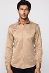 Modern Slim Fit Düz Saten Pamuklu Erkek Krem Gömlek