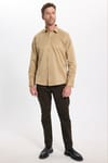 Erkek Modern Slim Fit Düz Saten Pamuklu Krem Gri Gömlek