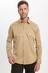 Erkek Modern Slim Fit Düz Saten Pamuklu Krem Gri Gömlek