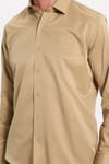 Erkek Modern Slim Fit Düz Saten Pamuklu Krem Gri Gömlek