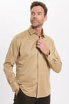 Erkek Modern Slim Fit Düz Saten Pamuklu Krem Gri Gömlek