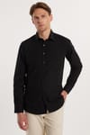 Modern Slim Fit Uzun Kollu Pamuklu Kolay Ütü Erkek Siyah Gömlek