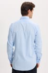 Erkek Modern Slim Fit Uzun Kollu %100 Pamuk Premium Seri Saten Mavi Gömlek