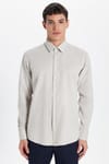 Erkek Modern Slim Fit Pamuklu Düz Bej Gömlek