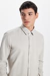 Erkek Modern Slim Fit Pamuklu Düz Bej Gömlek