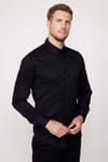 Modern Slim Fit Pamuklu Kolay Ütü Armürlü Erkek Siyah Gömlek