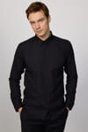 Modern Slim Fit Pamuklu Kolay Ütü Armürlü Siyah Erkek Gömlek