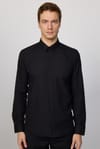 Modern Slim Fit Pamuklu Kolay Ütü Armürlü Siyah Erkek Gömlek