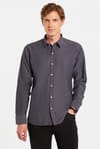 Modern Slim Fit Uzun Kollu Pamuklu Kolay Ütü Armürlü Erkek Füme Gömlek
