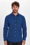Modern Slim Fit Uzun Kollu Pamuklu Kolay Ütü Armürlü Erkek Sax Mavi Gömlek