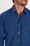 Modern Slim Fit Uzun Kollu Pamuklu Kolay Ütü Armürlü Erkek Sax Mavi Gömlek