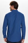 Modern Slim Fit Uzun Kollu Pamuklu Kolay Ütü Armürlü Erkek Sax Mavi Gömlek