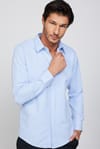 Modern Slim Fit Pamuklu Kolay Ütü Armürlü Erkek Mavi Gömlek