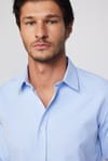 Modern Slim Fit Pamuklu Kolay Ütü Armürlü Erkek Mavi Gömlek
