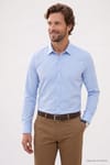Erkek Modern Fit Dar Kesim Pamuklu Uzun Kollu Kravatlık Armürlü Mavi Gömlek