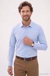 Erkek Modern Fit Dar Kesim Pamuklu Uzun Kollu Kravatlık Armürlü Mavi Gömlek