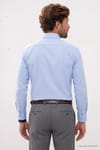 Erkek Modern Fit Dar Kesim Pamuklu Uzun Kollu Kravatlık Armürlü Mavi Gömlek